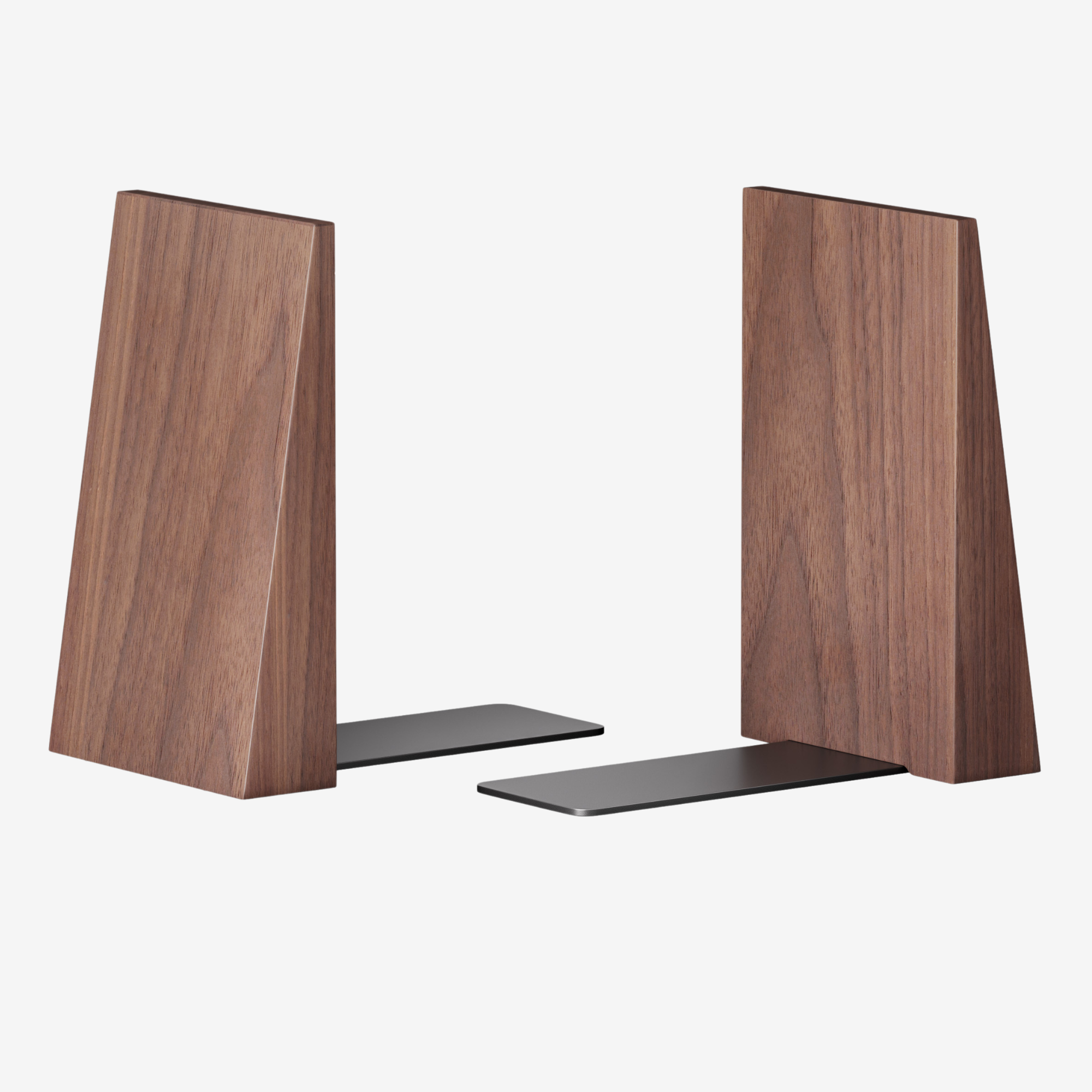 Walnut thickened wooden bookends with black metal bases #Material_Walnut