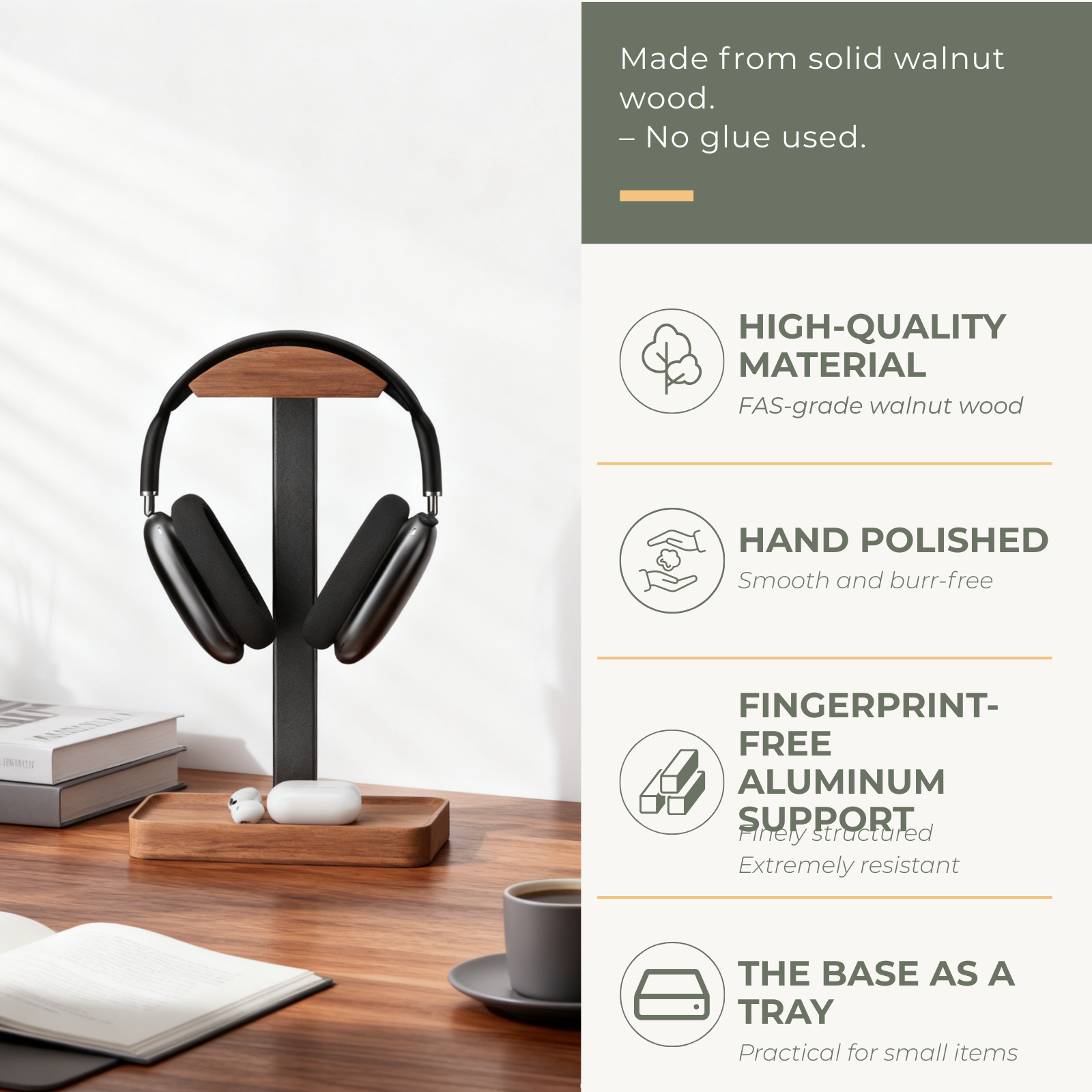 Walnut & Aluminum Headphone Stand