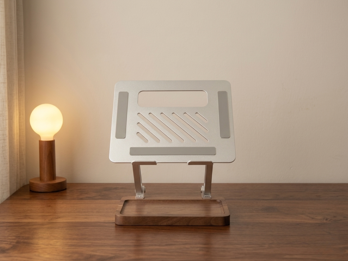 Folded dimensions of adjustable walnut laptop stand