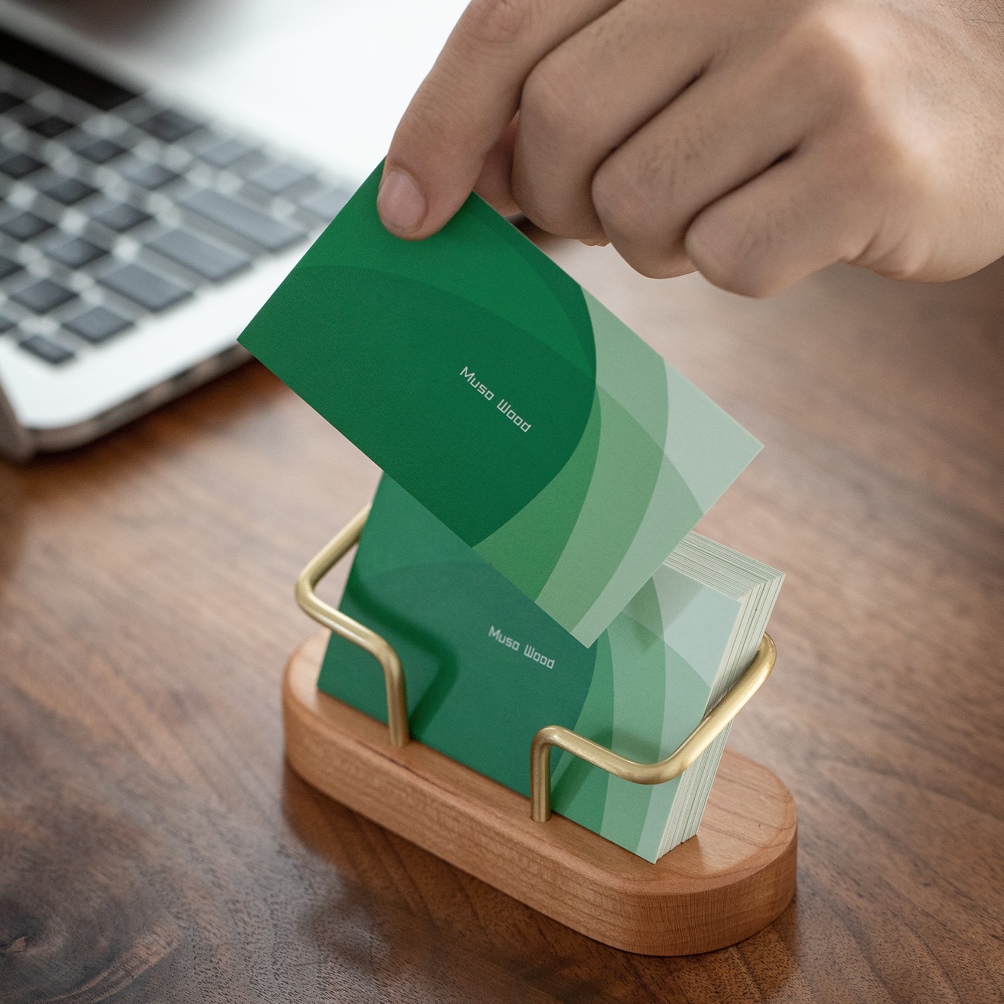 Wooden Brass Business Card Holder