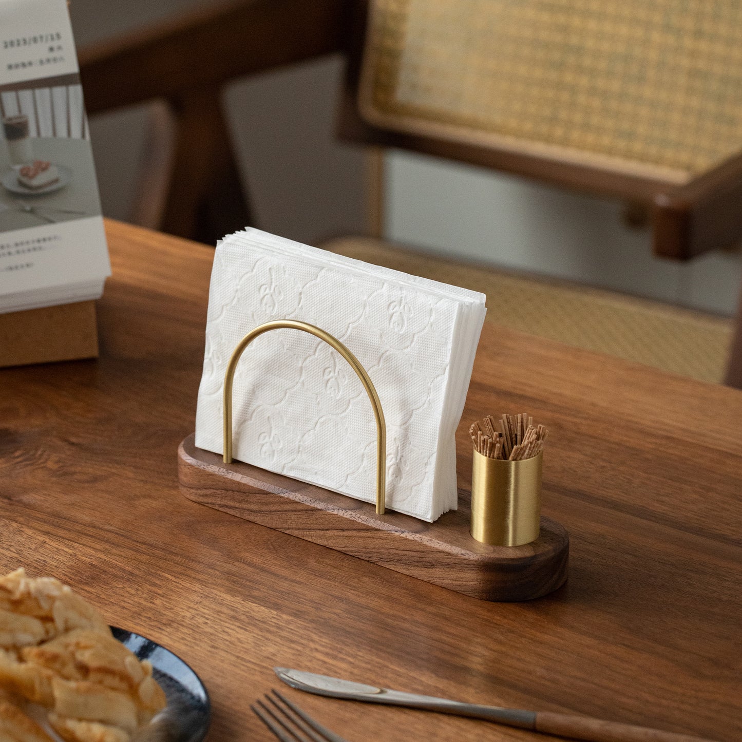 Walnut and Brass Napkin Holder