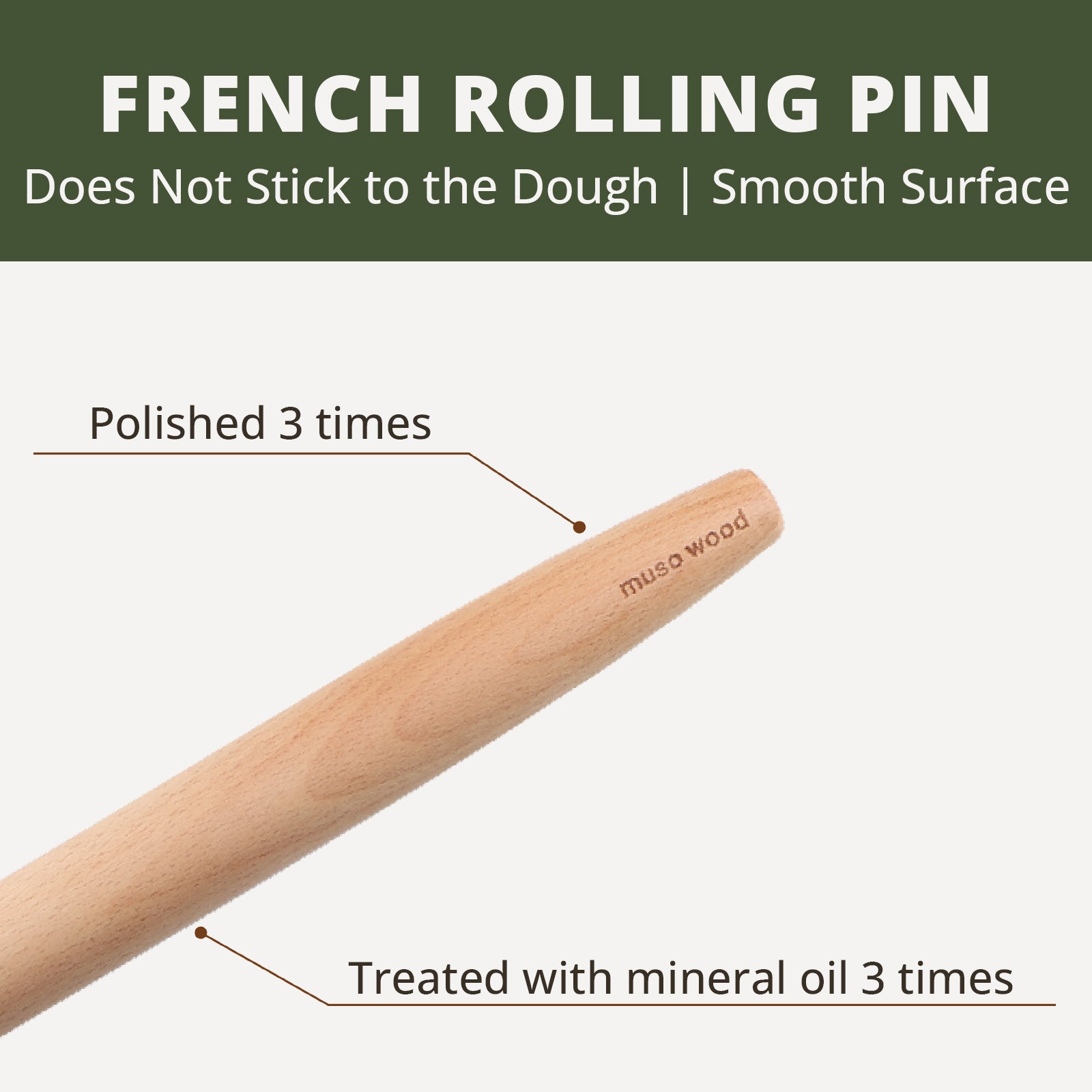 Wooden Rolling Pin  15.75”