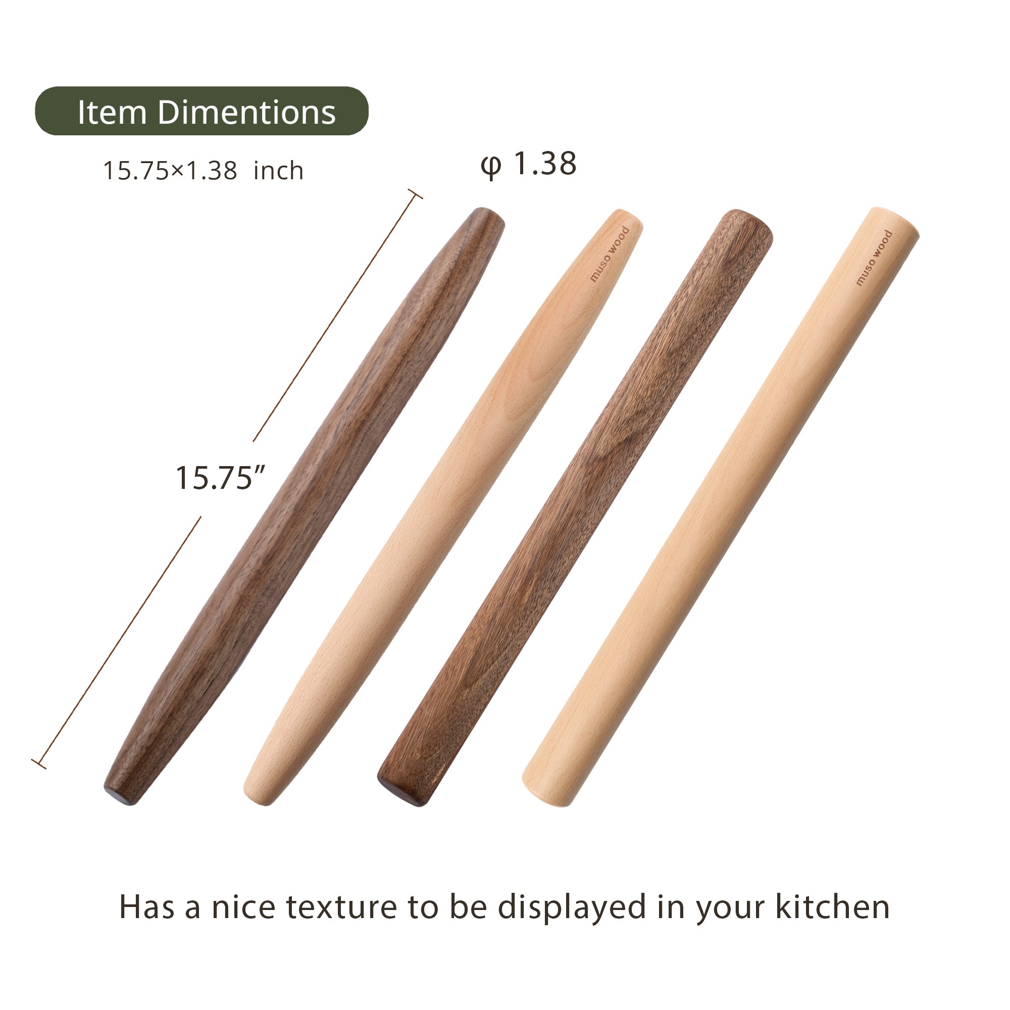 Wooden Rolling Pin  15.75”