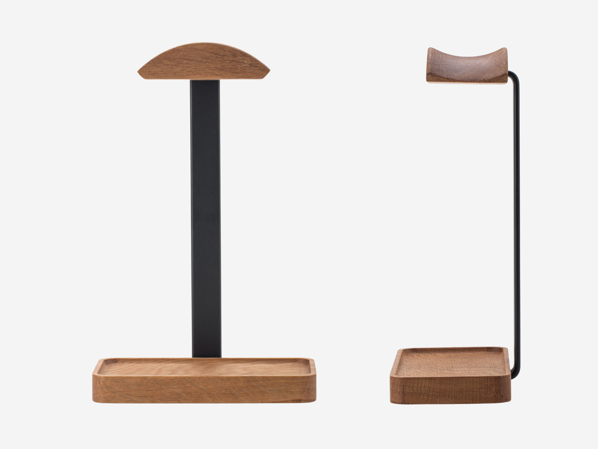 White oak headphone stand with over-ear headphones #Material_White_Oak