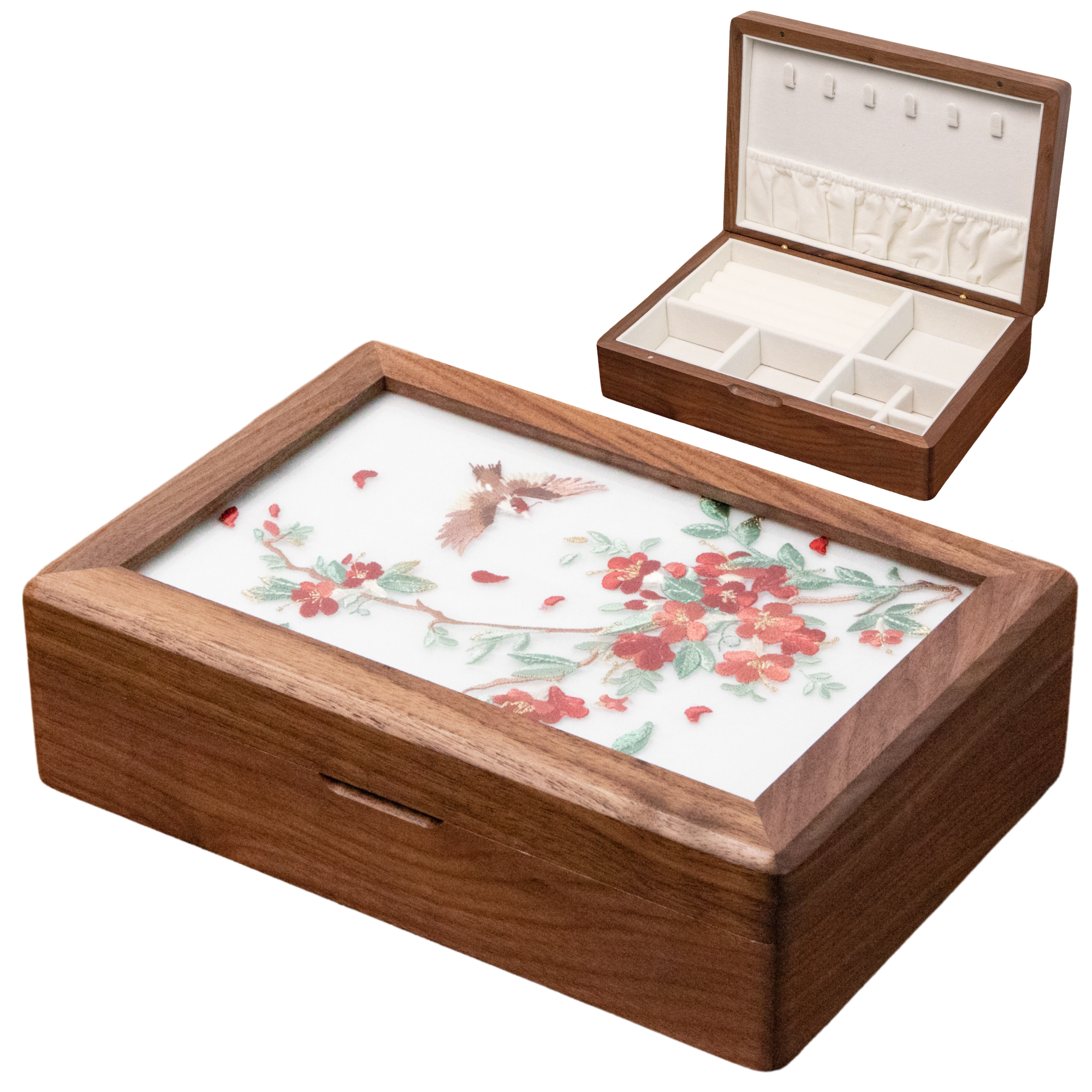 Wooden Jewelry Box with Embroidery